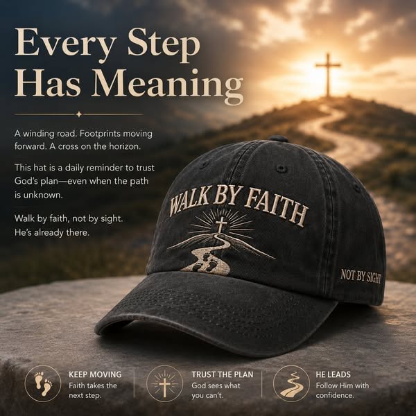 Walk By Faith Vintage Embroidered Christian Baseball Cap - Black