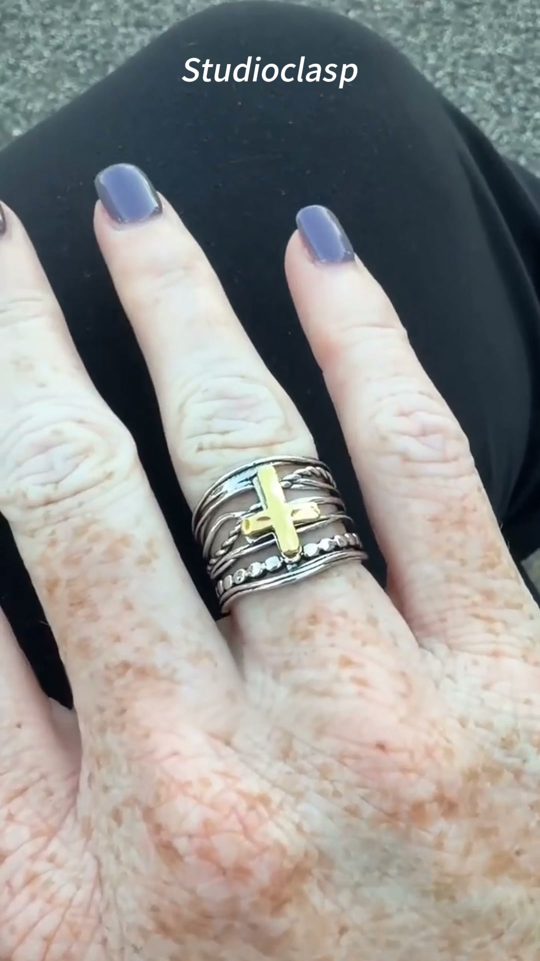 Cross Multi Band Wide Statement Ring Two Tone Layered Twisted Band Faith Religious Jewelry For Women Men