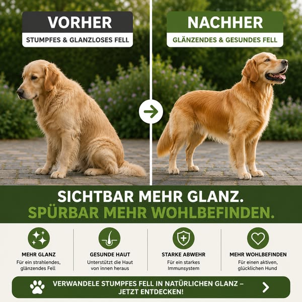 6 Wochen. 1 TL täglich. Dieses Fell.