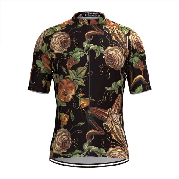 Men's Retro Rose Flower Embroidery Stitches Cycling Jersey V2