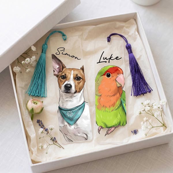 Personalized Portrait From Photo Pet Bookmark, Custom Pet Photo Bookmark with Tassel, Pet Lovers Gift, Book Lovers Gift, Dog Owner Gift