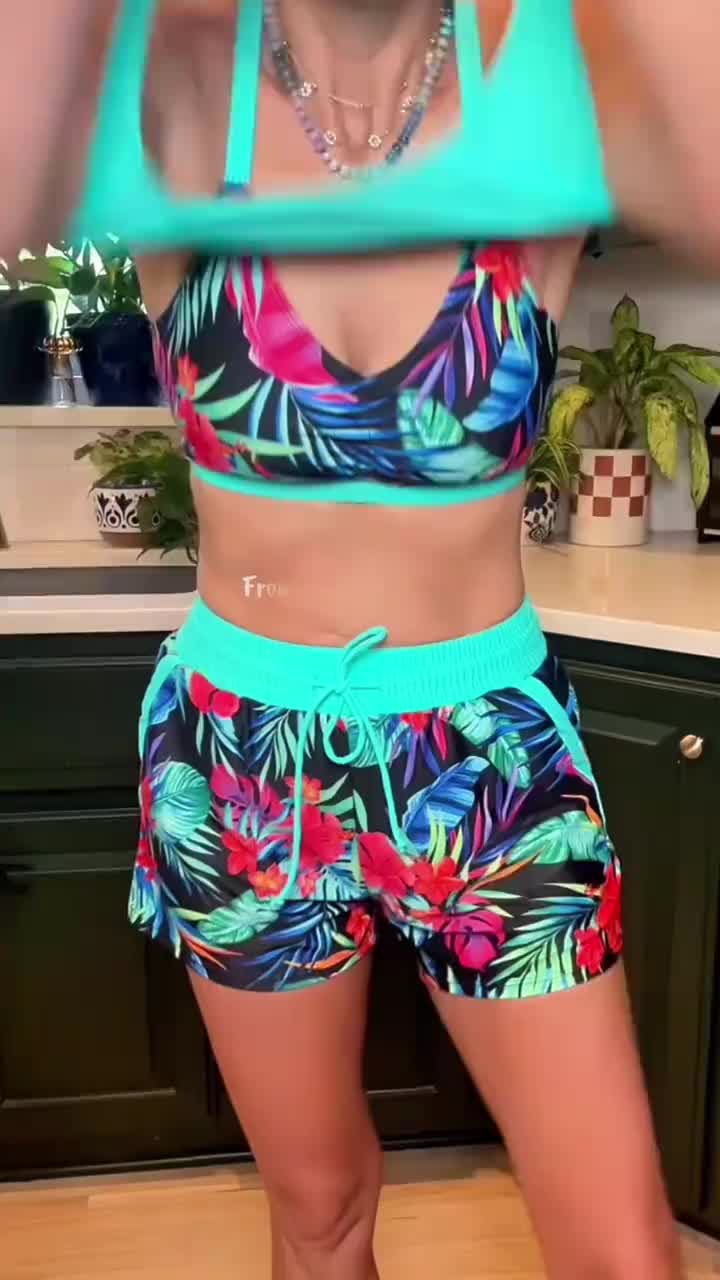 Crisscross Sleeveless Top + Drawstring Printed Pants For Cover-Up And Bikini