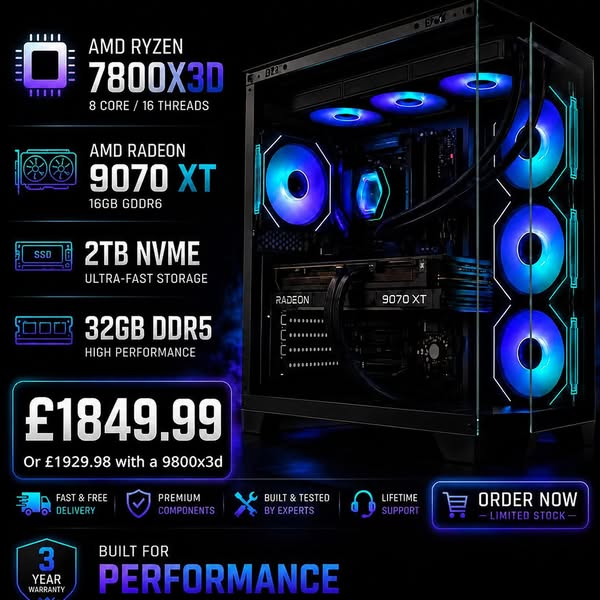 AMD 7800x3d, RX 9070 XT Gaming PC (Ready to go, NEW)