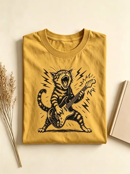 Rockstar Cat Playing Guitar T‑Shirt