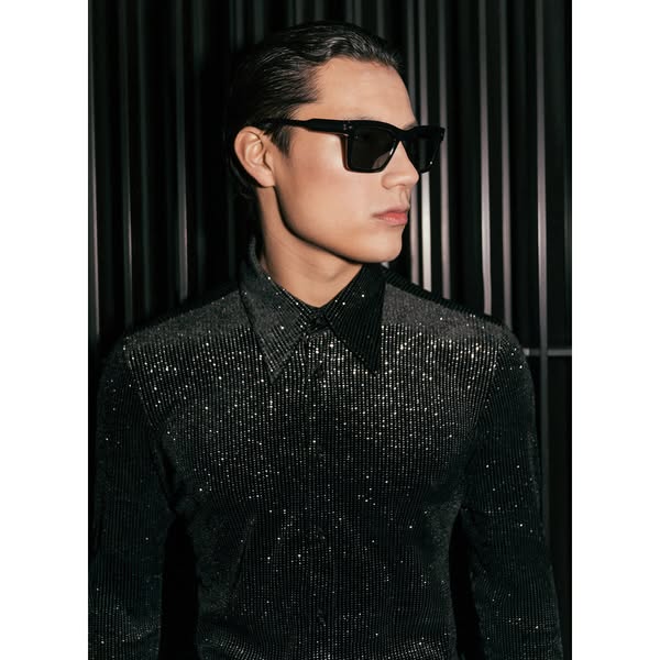 Black Silver Micro Polka Dot Velvet Shirt
