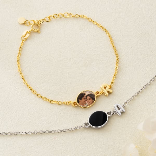 Personalized Engraved Heat-Activated Hidden Photo Bubble Letter Adjustable Bracelet, Memorable Jewelry, Birthday/Anniversary Gift for Women/