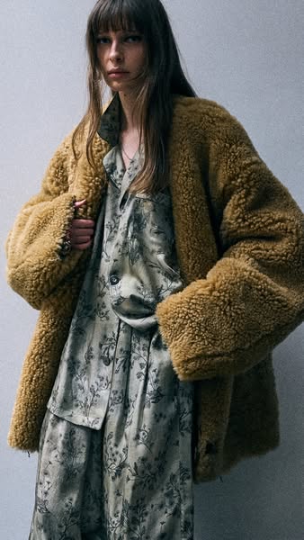Reversible Oversized Raw Edge Woven Cardigan Jacket - Khaki Red Check