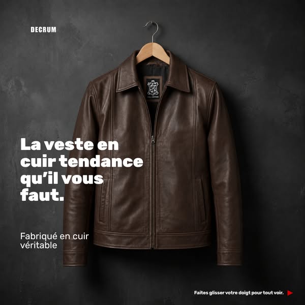 Veste en cuir véritable pour homme