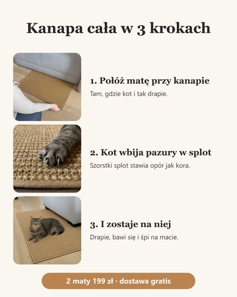 Kot drapie. Kanapa cała.