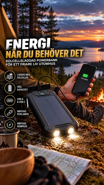 Powerbank med solceller – tålig, vattentät & 10 000 mAh