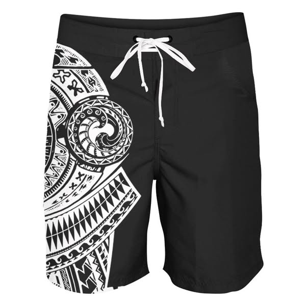 Polynesian Boardshorts – Tribal Tattoo Print Swim & Festival Shorts
