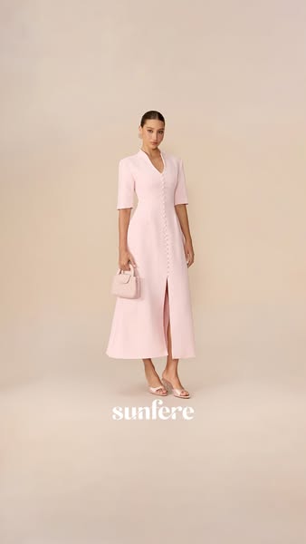 Pink Stand Collar Split Maxi Dress