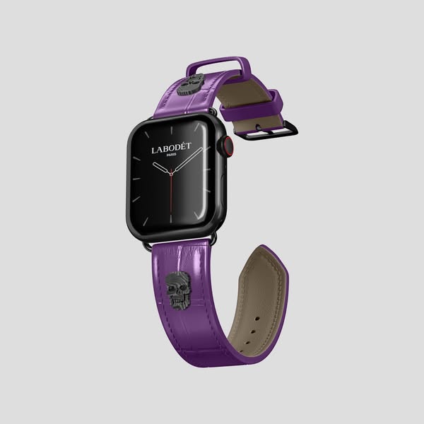 Classic Strap With Carbon Skull For Apple Watch 42mm In Exotic - Purple / Black
