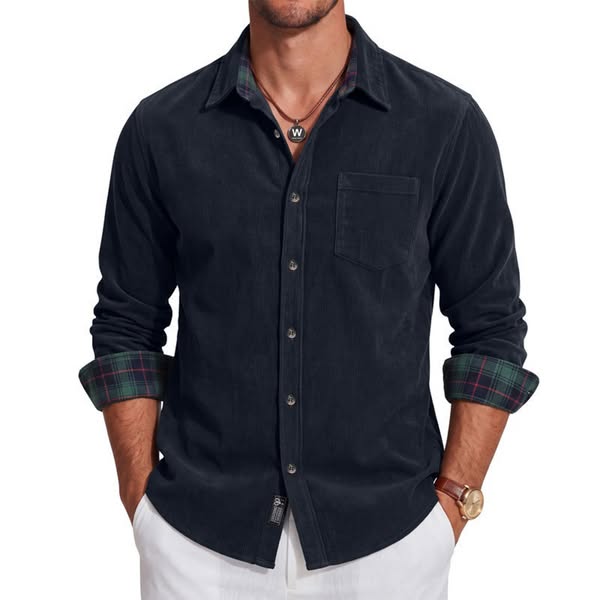 Men's Corduroy Shirt with Plaid Trim
