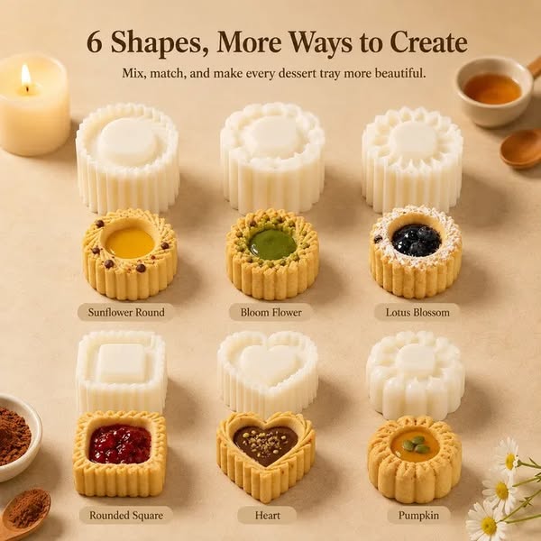 6-Shape Hand-Press Pastry Mold Set | Create Beautiful Homemade Treats For Family Baking, Tea Parties, Seasonal Desserts & Gifting - S