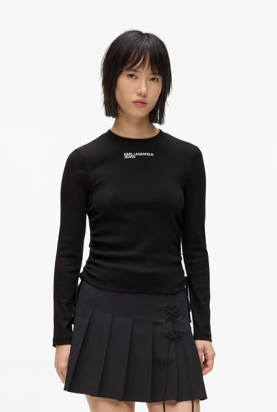 Karl Lagerfeld Ruched Ribbed Women's Top | Black Black / S