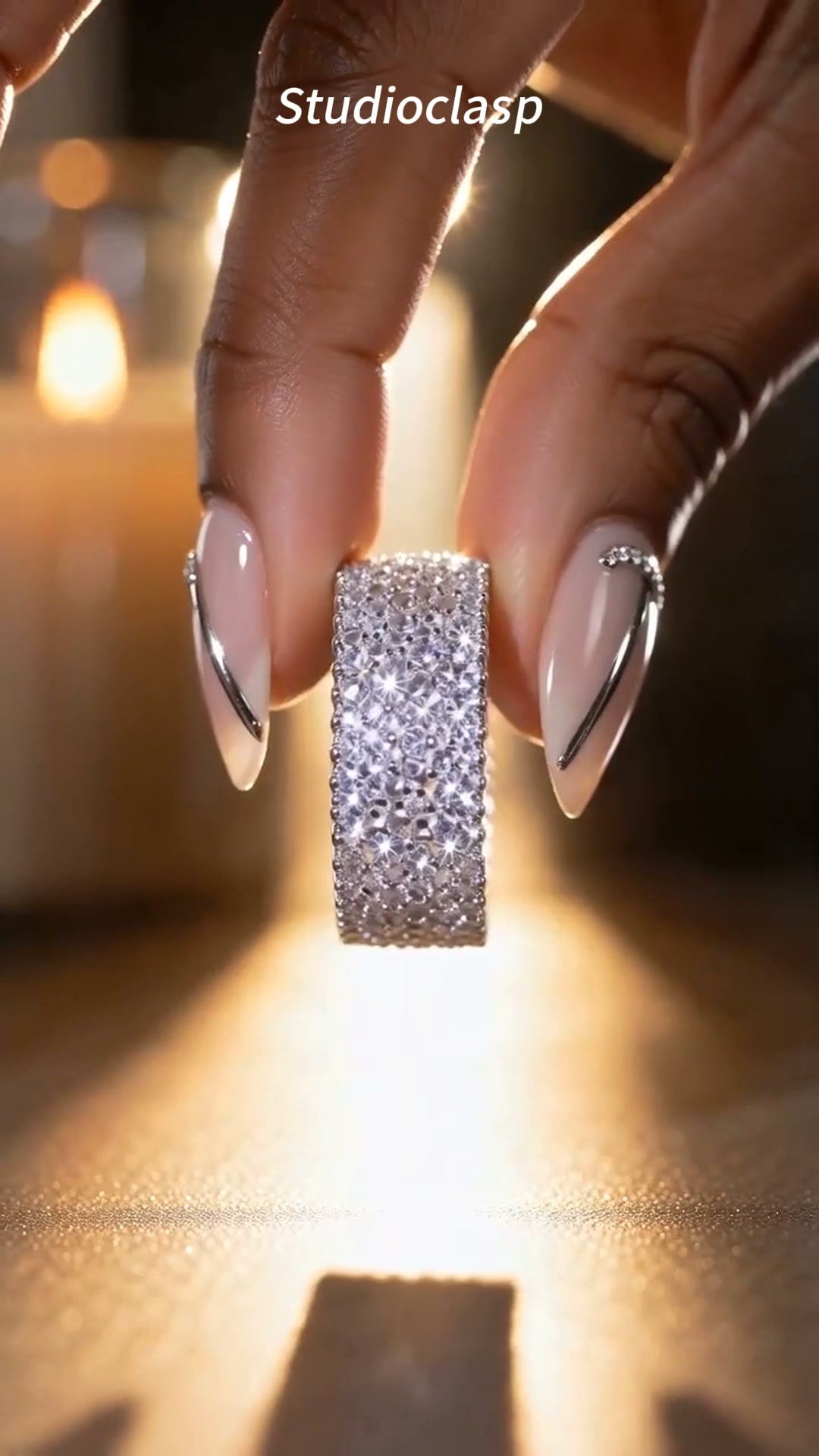 Wide Band Pave Diamond Ring Women Multi Row Micro Pave Statement Ring Silver Tone