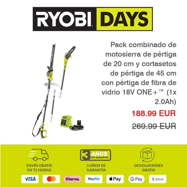 Pack combinado de motosierra de pértiga de 20 cm y cortasetos de pértiga de 45 cm con pértiga de fibra de vidrio 18V ONE+™ (1x 2.0Ah)