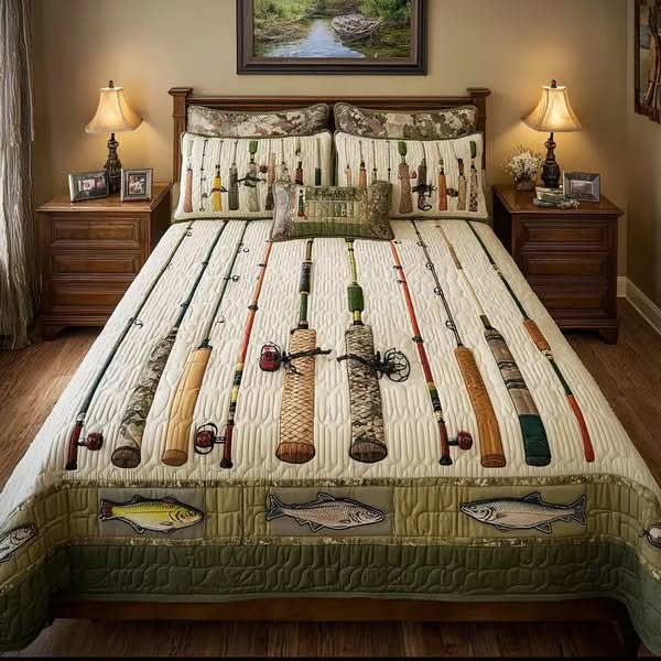 Vintage Tackle 3-Piece Quilted Bedding Set NCU0LDH697 - Single (59'' x 70'')