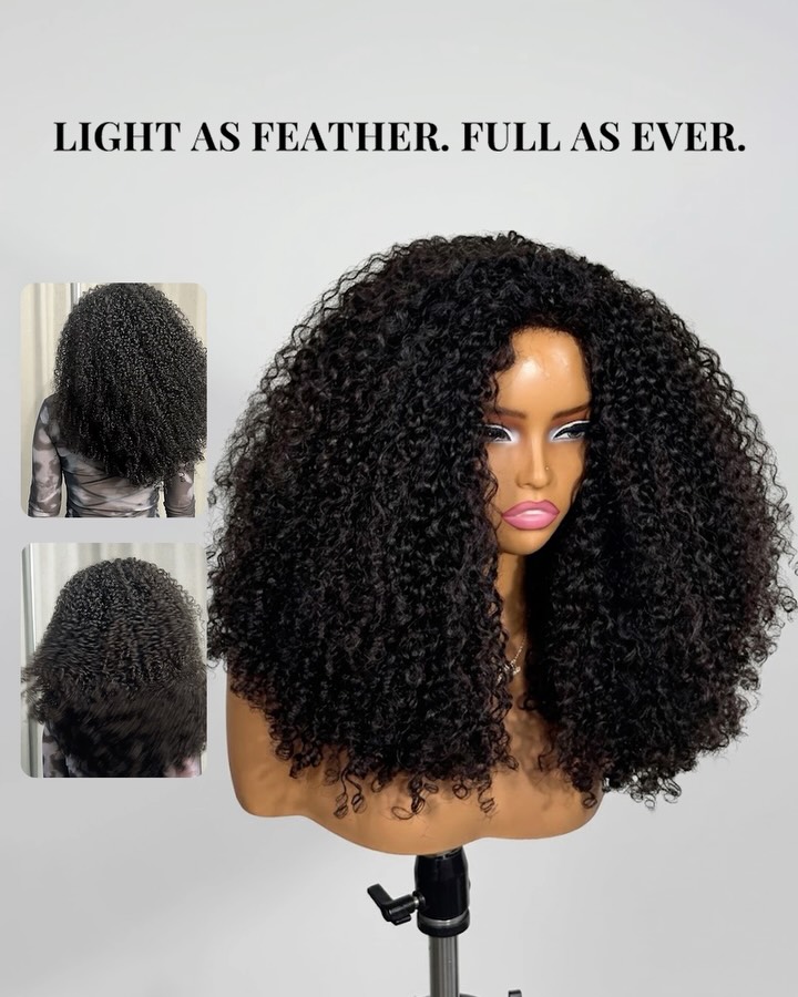 ISEE New In Feather Wig Kinky Curly Half Wig Full Volume Curly Wear Go Glueless Wig