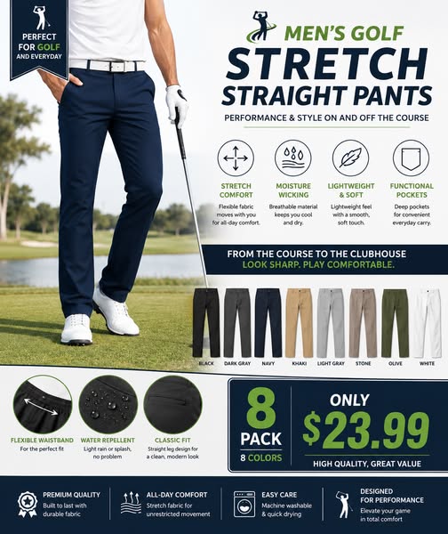 Men's Golf Stretch Straight Pants