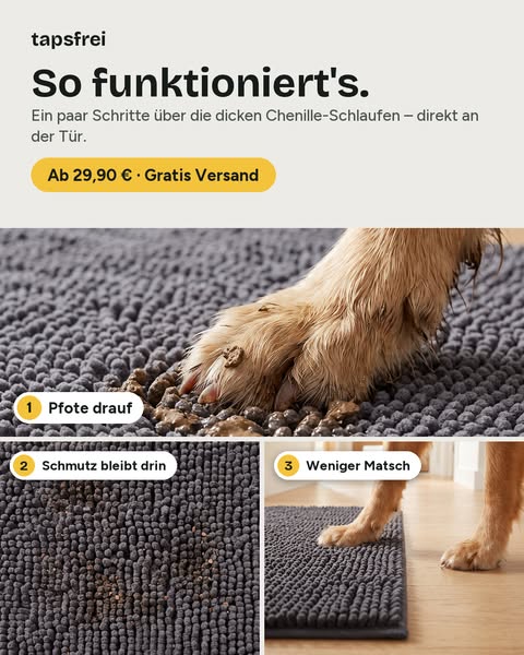 Die Matte für nasse Hundepfoten