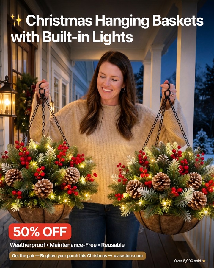 Christmas hanging basket wreath that can withstand wind and rain