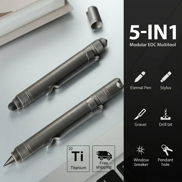 Titanium Pocket Tool with 5 Smart Functions