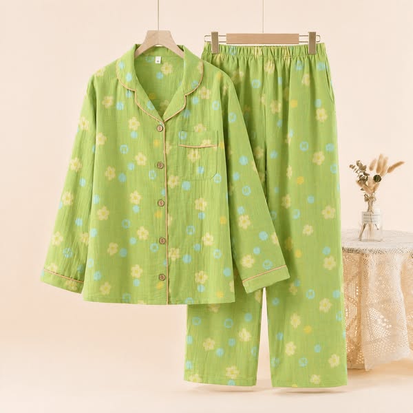Floral Cotton Piped Loungewear Set