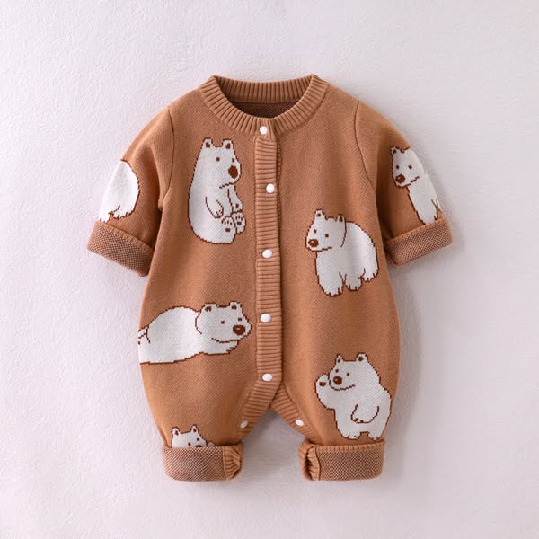 Baby Boy/Girl Allover White Bear Cute Design Long Sleeve Romper