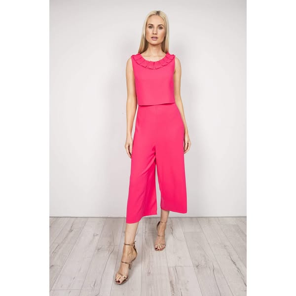 Pleat Detail Jumpsuit in Hot Pink