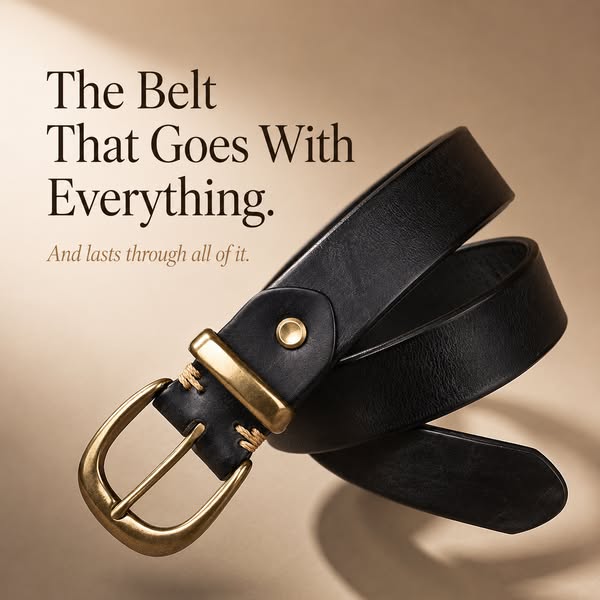 Giovanni Full-Grain Leather Belt for Men | Brass Buckle 3.3cm