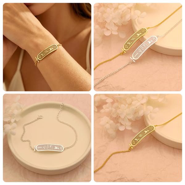 Custom Egyptian Hieroglyphic Name Bracelet, Ancient Egyptian Bracelet, Sterling Silver Bracelet, Personalized Gift