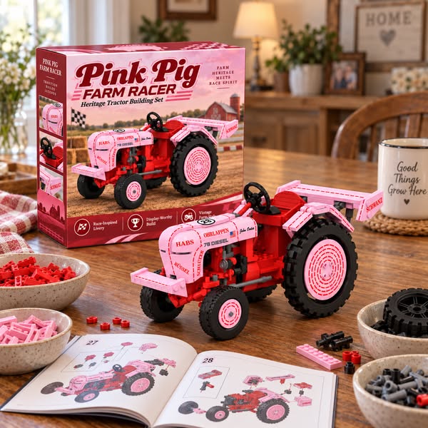 Pink Pig Farm Racer Heritage Tractor Building Set
