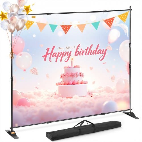 VEVOR Bannerhouder, Fotoachtergrondstandaard, 3 x 2,4 m, Hoogwaardige posterhouder, Telescopisch, Verstelbaar, Draagbaar, voor Woonkamer, Be