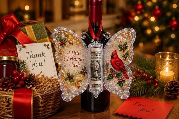 Christmas Cash Gift Butterfly Ornament – Holiday Money Holder Keepsa