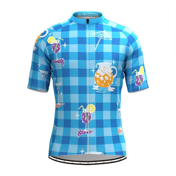 Men's Summer Time Blue Plaid Cycling Jersey