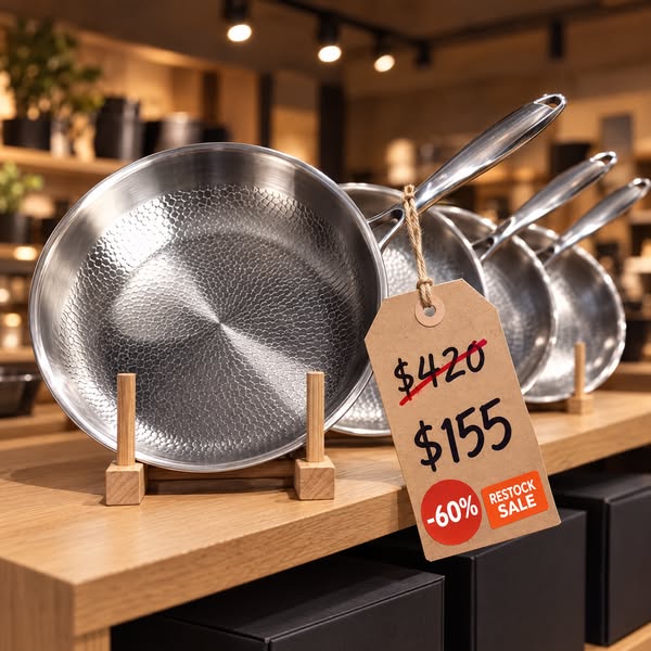 Hand-hammered titanium. No coating. No chemicals.