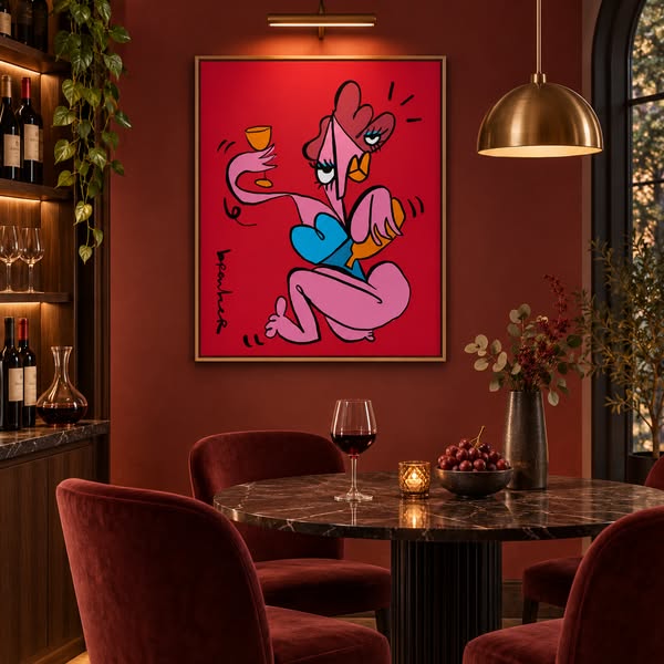 Wine Lady | Wijn Kunst & Kleurrijke Pop Art | Hans Breuker