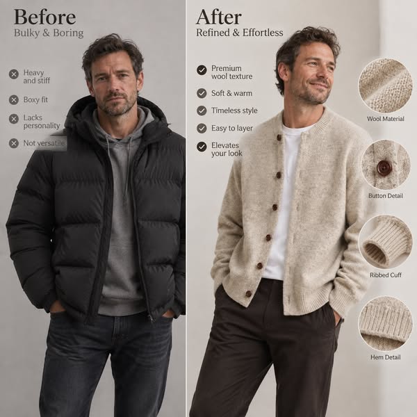 Boroms Men's 80% Wool 20% Nylon Blend Cardigan