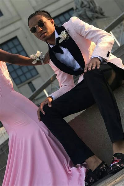 Fashion Pink One Button Prom Suit Shawl Lapel With Jacquard Online 34-30-Regular