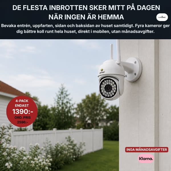 Täck hela huset med 4 kameror. Betala med Klarna.
