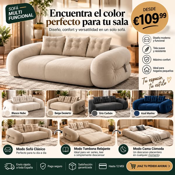 Sofá Cama 3 en 1 Plegable