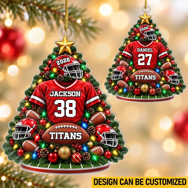 Custom America Football Acrylic Ornament - Personalized Christmas Birt