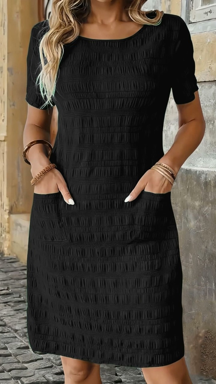 Limited-Time Offer-Women's Round Neck Textured Knee-Length Dress