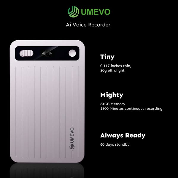 UMEVO Note Plus - Magnetic Call Recorder AI Voice Recorder, Transcribe & Summarize