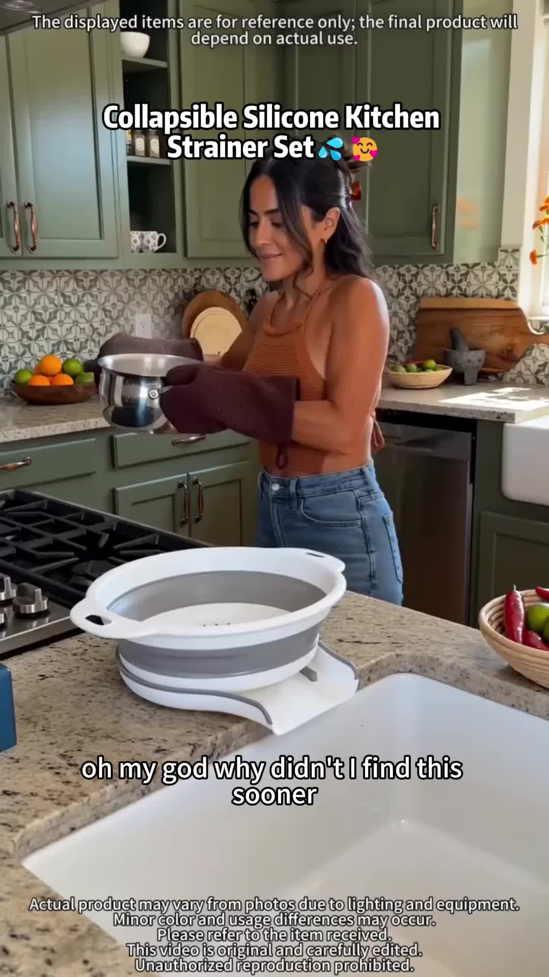 Sakerplus Collapsible Silicone Kitchen Strainer Set