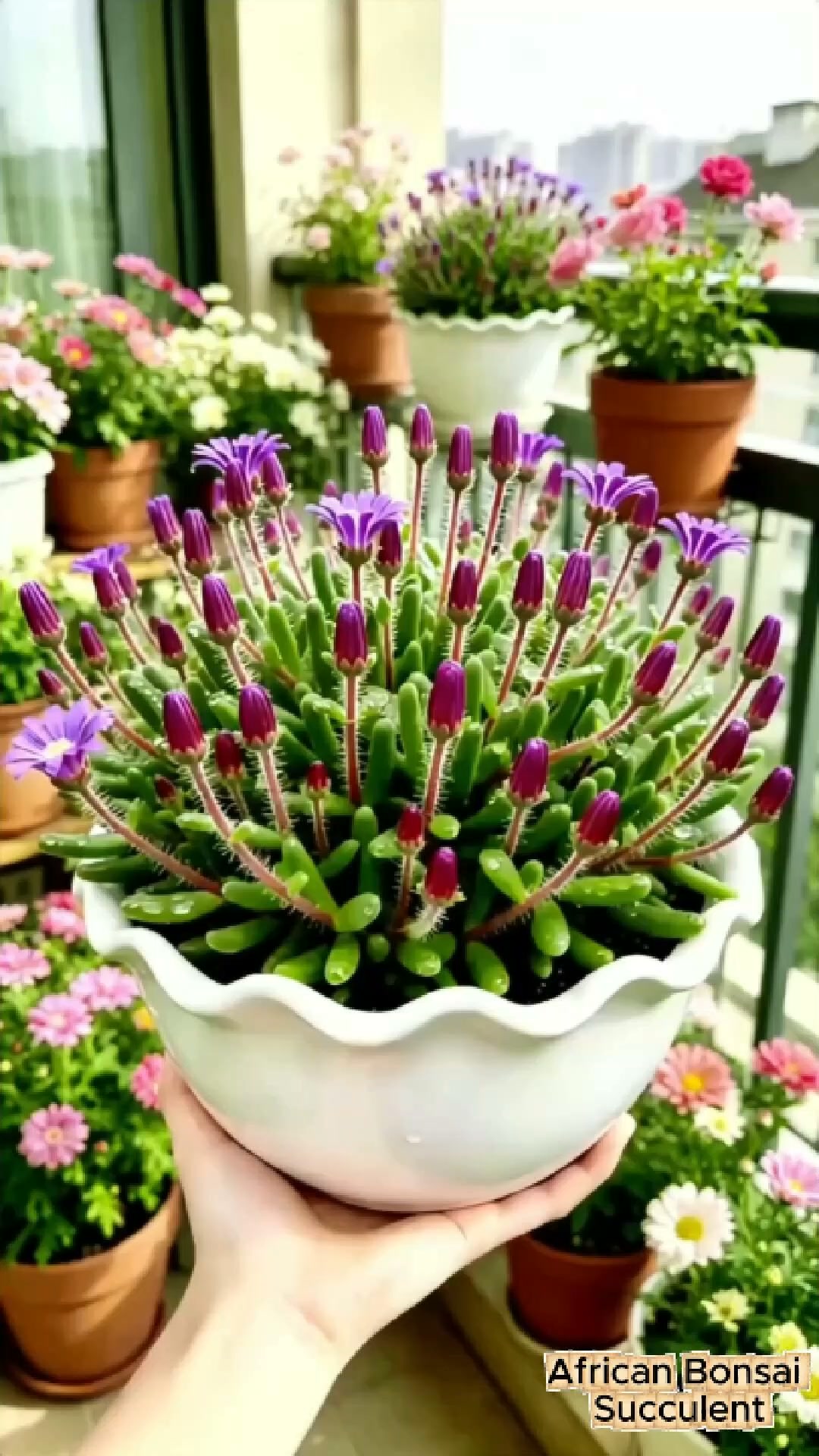 African Bonsai Succulent – A Stunning Waterfall of Purple Blooms!