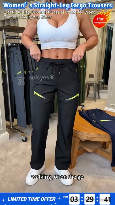 LAST DAY SALE 50% OFF!!| Just £12.99 onlyWomen’s Straight-Leg Cargo Trousers – Elastic Waist, 6-Pocket Casual Pants for Work, Travel & Ev