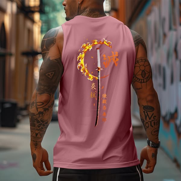 Oversized Anime Print Gym Tank Top Pink-XXL